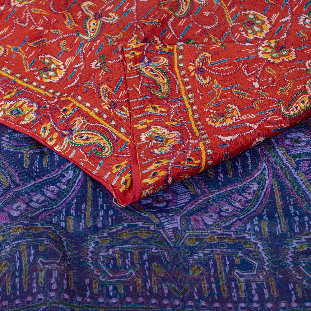 Sanskriti Vintage Sarees Red/Purple Pure Silk Printed Sari Floral Craft Sustainable Fabric