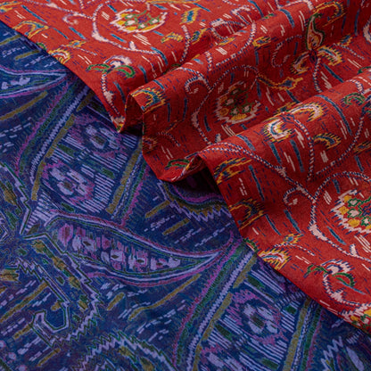 Sanskriti Vintage Sarees Red/Purple Pure Silk Printed Sari Floral Craft Sustainable Fabric