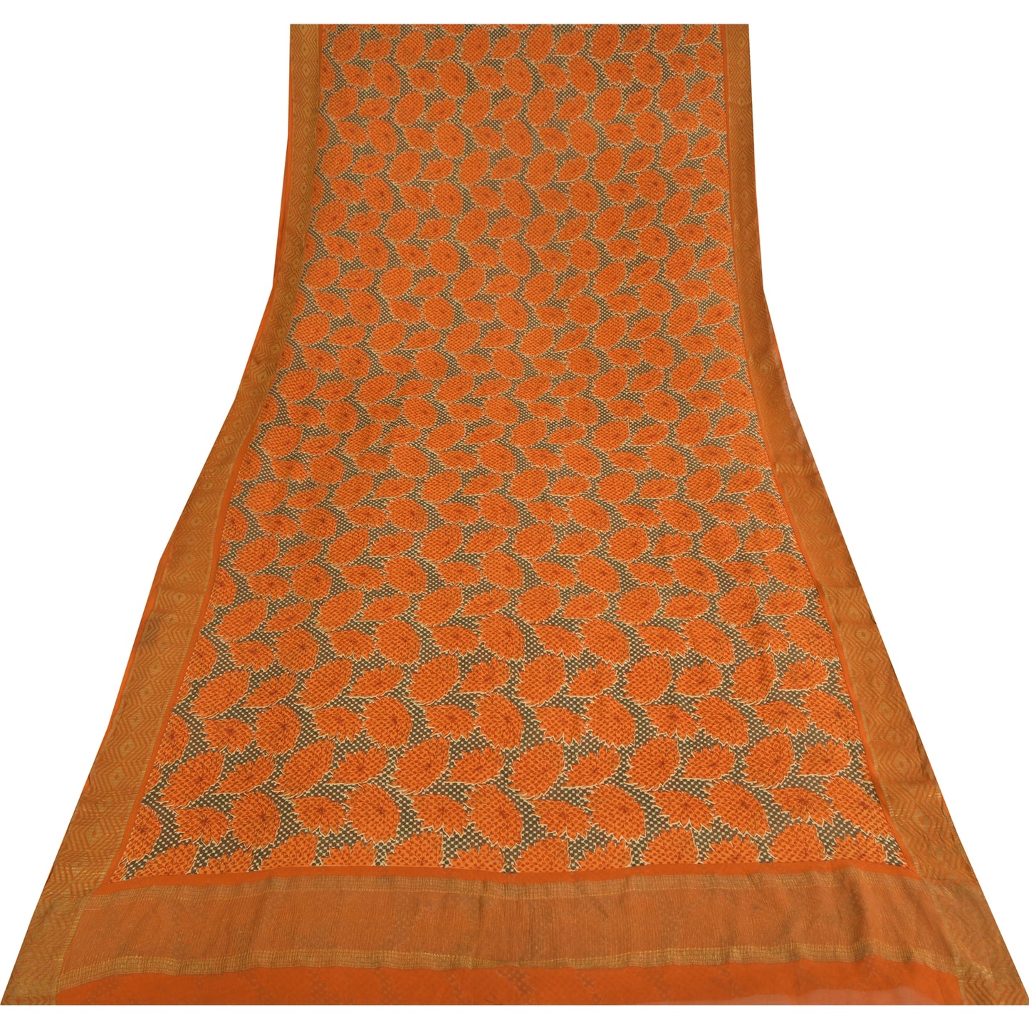 Сари Sanskriti Vintage, зеленое/оранжевое, чистый шелк, принт Zari, тканое сари, 5 ярдов, устойчивая ткань