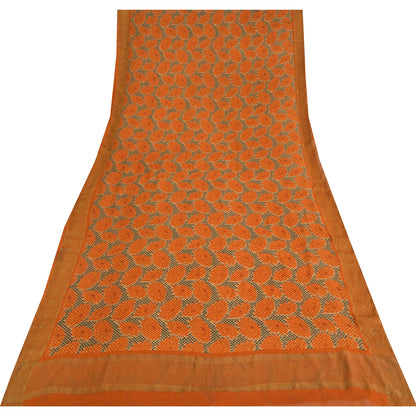 Сари Sanskriti Vintage, зеленое/оранжевое, чистый шелк, принт Zari, тканое сари, 5 ярдов, устойчивая ткань