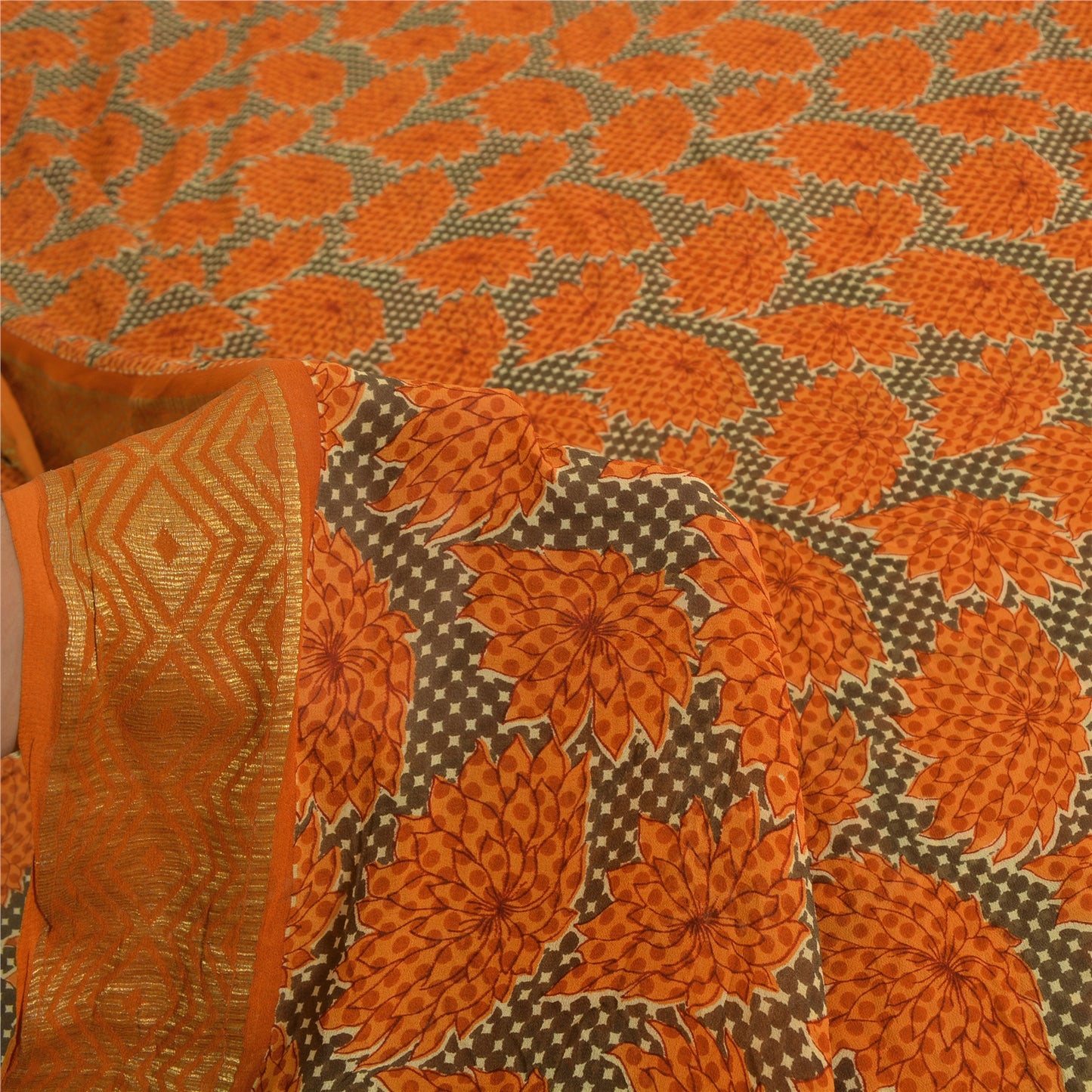 Сари Sanskriti Vintage, зеленое/оранжевое, чистый шелк, принт Zari, тканое сари, 5 ярдов, устойчивая ткань