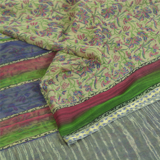 Sanskriti Vintage Sarees Pure Georgette Hand Block Sari Quilting Felting Sustainable Fabric