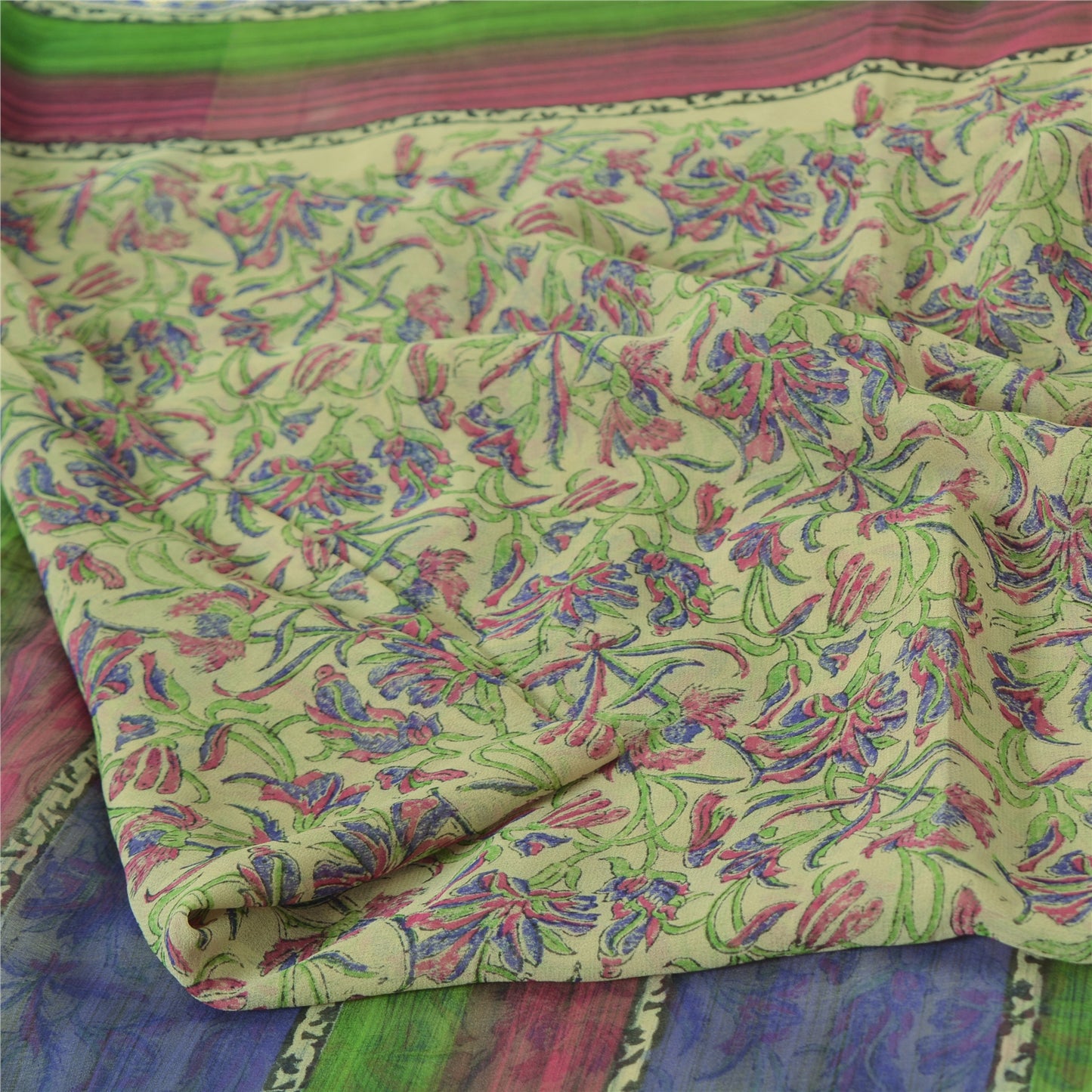 Sanskriti Vintage Sarees Pure Georgette Hand Block Sari Quilting Felting Sustainable Fabric