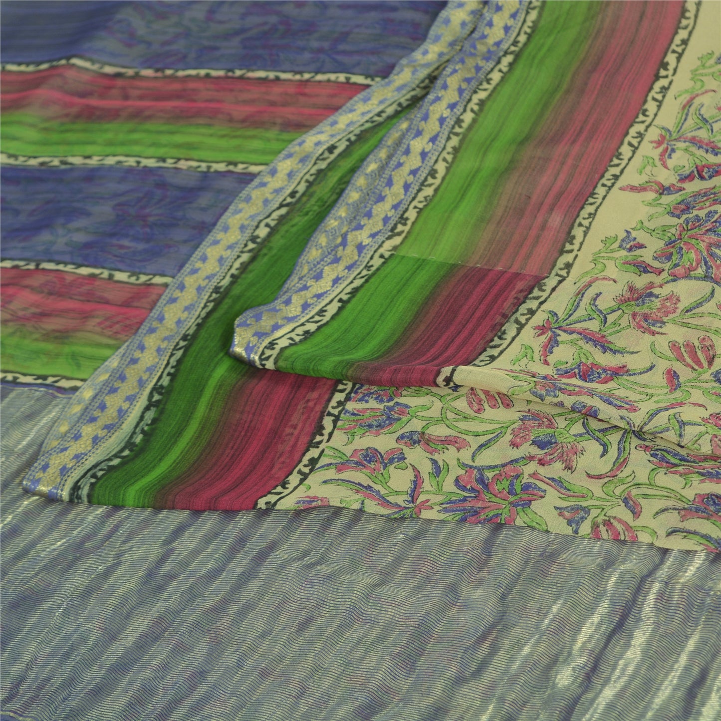 Sanskriti Vintage Sarees Pure Georgette Hand Block Sari Quilting Felting Sustainable Fabric