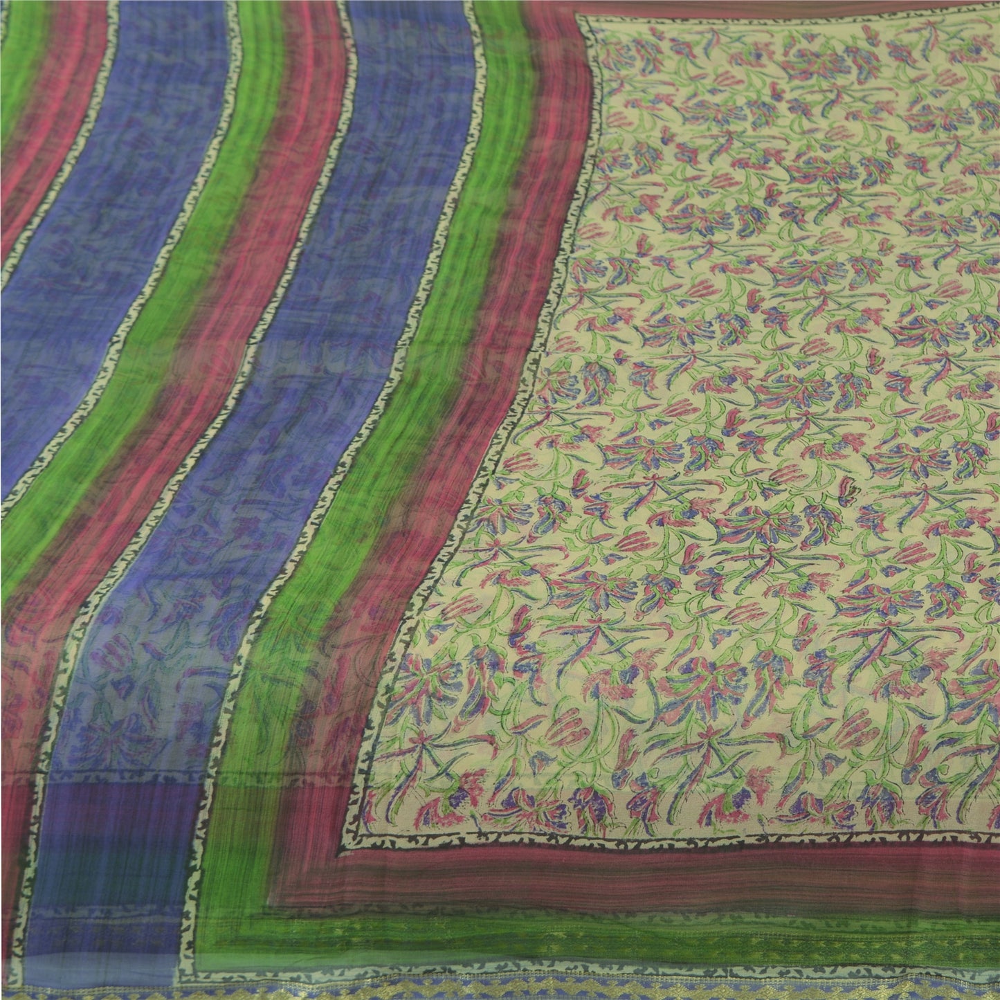 Sanskriti Vintage Sarees Pure Georgette Hand Block Sari Quilting Felting Sustainable Fabric