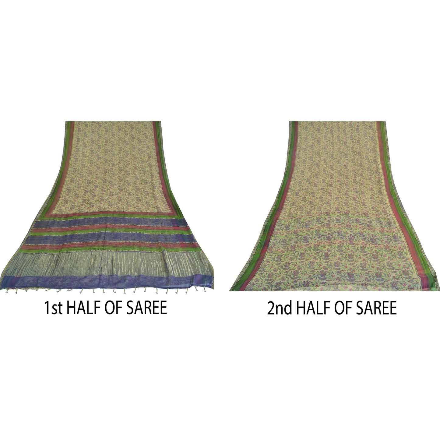 Sanskriti Vintage Sarees Pure Georgette Hand Block Sari Quilting Felting Sustainable Fabric