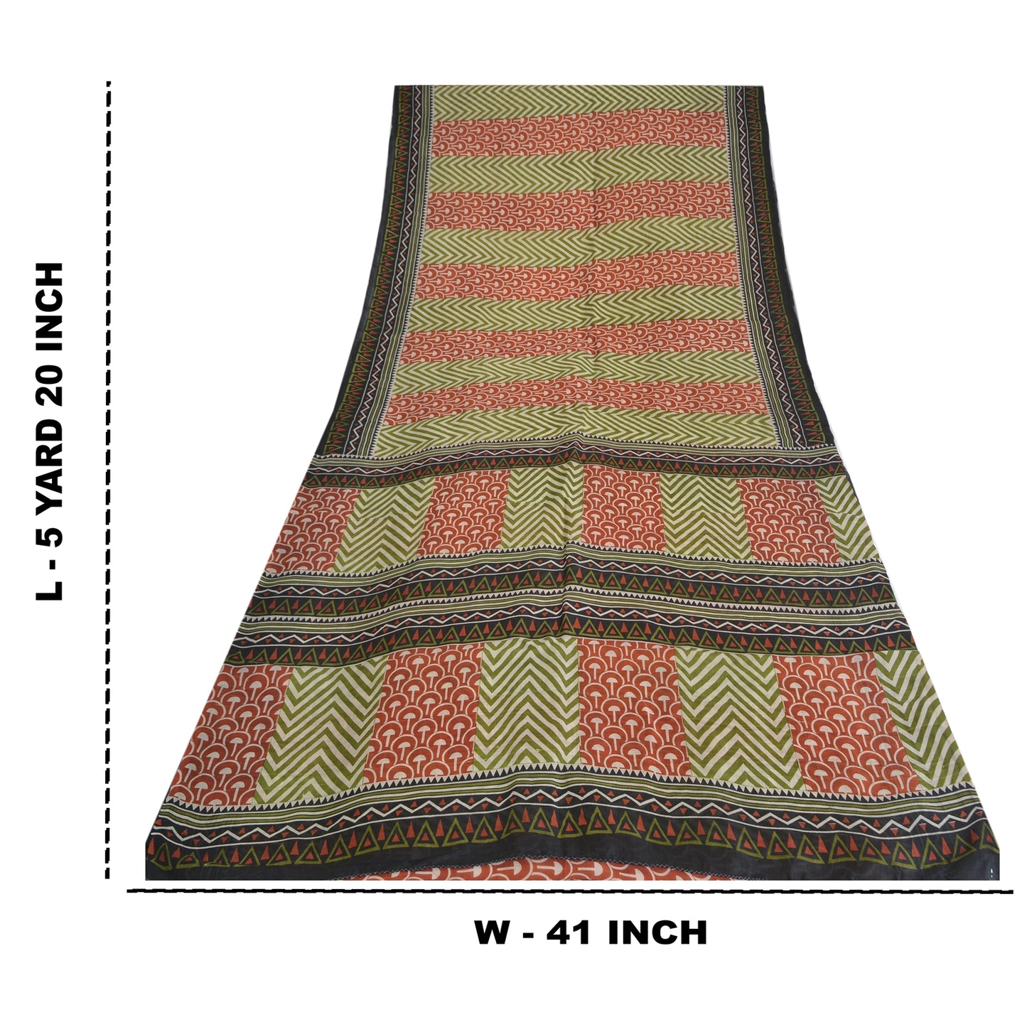 Sanskriti Vintage Sarees Green/Red Pure Silk Geometric Printed Sari Craft Sustainable Fabric