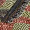 Sanskriti Vintage Sarees Green/Red Pure Silk Geometric Printed Sari Craft Sustainable Fabric