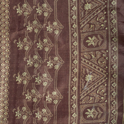 Sanskriti Vintage Saree Wine Soft 100% Pure Silk Floral Print Sari 5.5+Yd Fabric