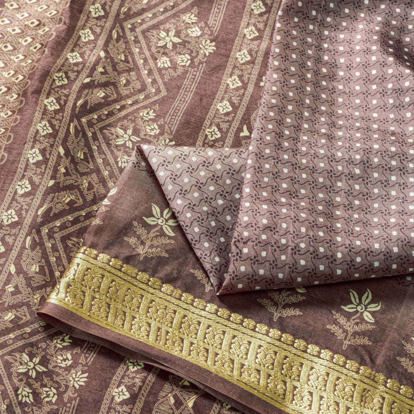 Sanskriti Vintage Saree Wine Soft 100% Pure Silk Floral Print Sari 5.5+Yd Fabric