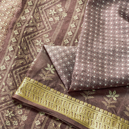 Sanskriti Vintage Saree Wine Soft 100% Pure Silk Floral Print Sari 5.5+Yd Fabric