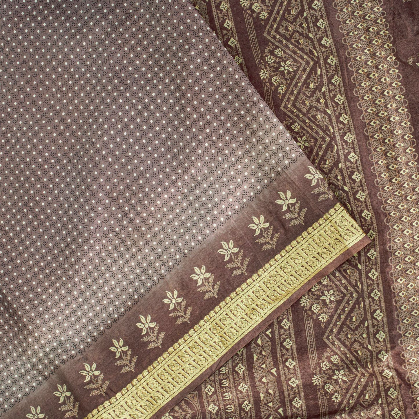 Sanskriti Vintage Saree Wine Soft 100% Pure Silk Floral Print Sari 5.5+Yd Fabric