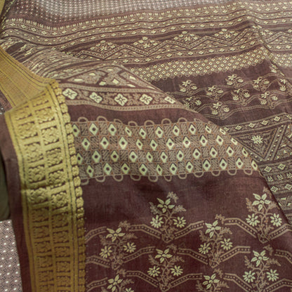Sanskriti Vintage Saree Wine Soft 100% Pure Silk Floral Print Sari 5.5+Yd Fabric