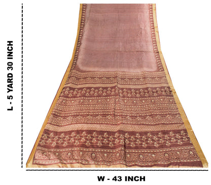 Sanskriti Vintage Saree Wine Soft 100% Pure Silk Floral Print Sari 5.5+Yd Fabric