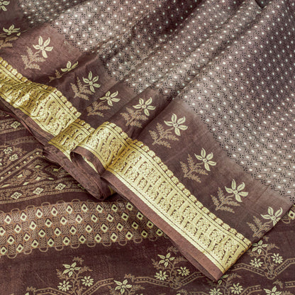 Sanskriti Vintage Saree Wine Soft 100% Pure Silk Floral Print Sari 5.5+Yd Fabric