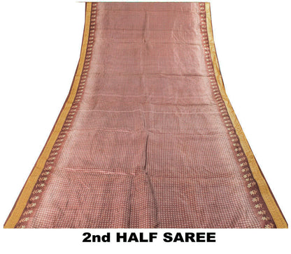 Sanskriti Vintage Saree Wine Soft 100% Pure Silk Floral Print Sari 5.5+Yd Fabric