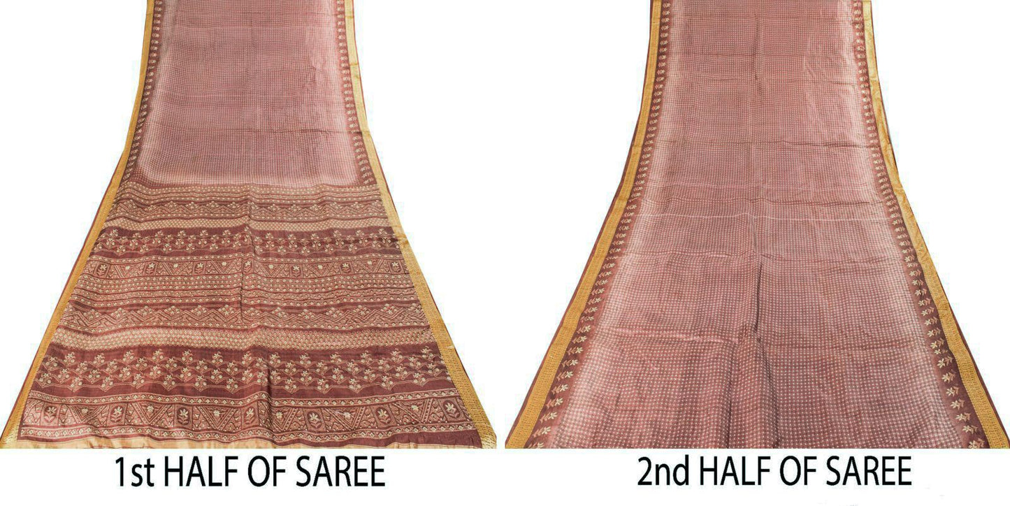 Sanskriti Vintage Saree Wine Soft 100% Pure Silk Floral Print Sari 5.5+Yd Fabric