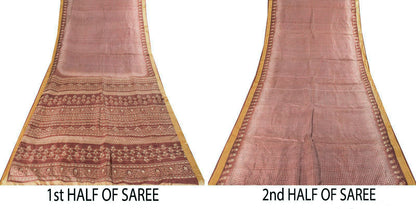 Sanskriti Vintage Saree Wine Soft 100% Pure Silk Floral Print Sari 5.5+Yd Fabric