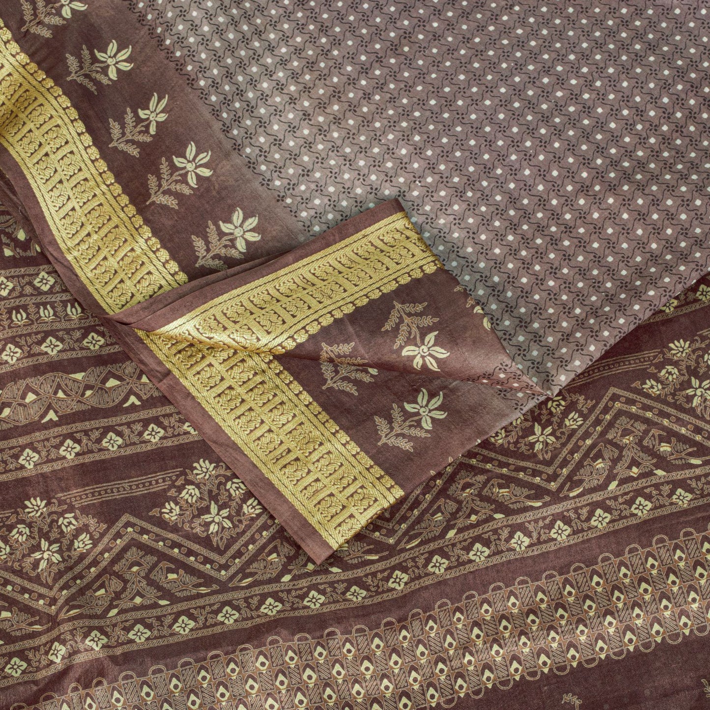 Sanskriti Vintage Saree Wine Soft 100% Pure Silk Floral Print Sari 5.5+Yd Fabric
