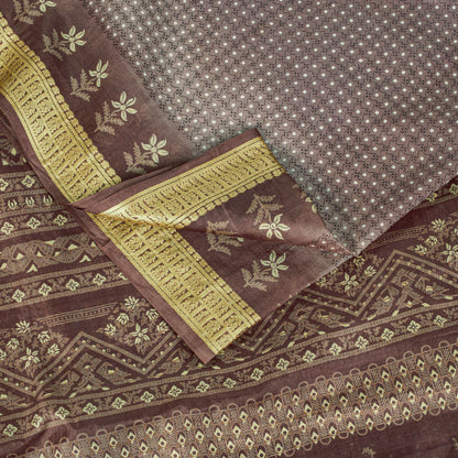 Sanskriti Vintage Saree Wine Soft 100% Pure Silk Floral Print Sari 5.5+Yd Fabric