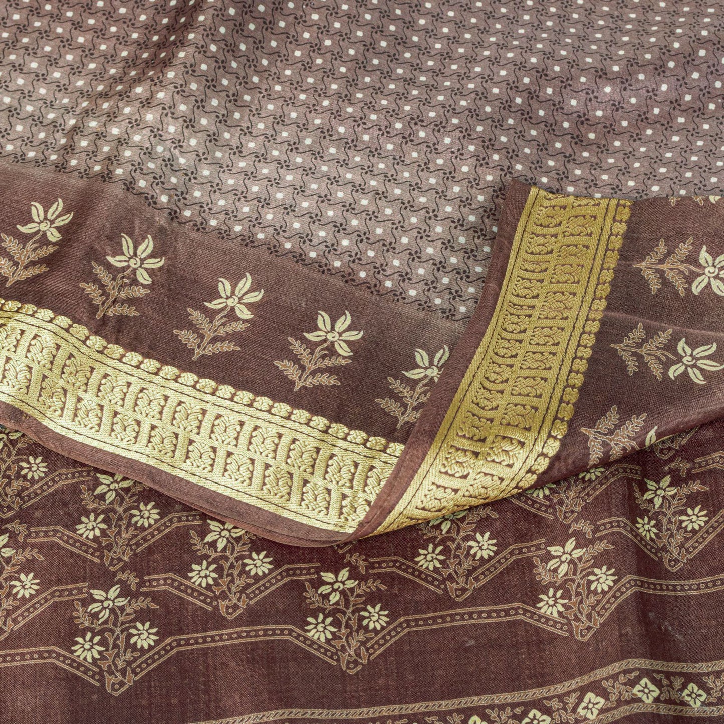 Sanskriti Vintage Saree Wine Soft 100% Pure Silk Floral Print Sari 5.5+Yd Fabric