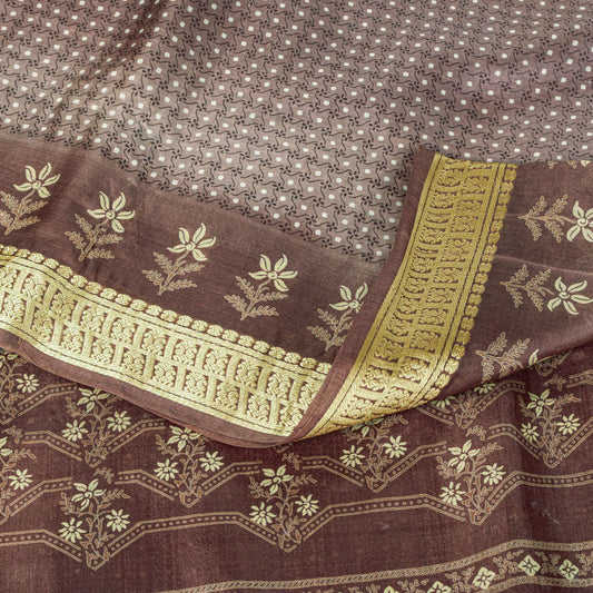 Sanskriti Vintage Saree Wine Soft 100% Pure Silk Floral Print Sari 5.5+Yd Fabric