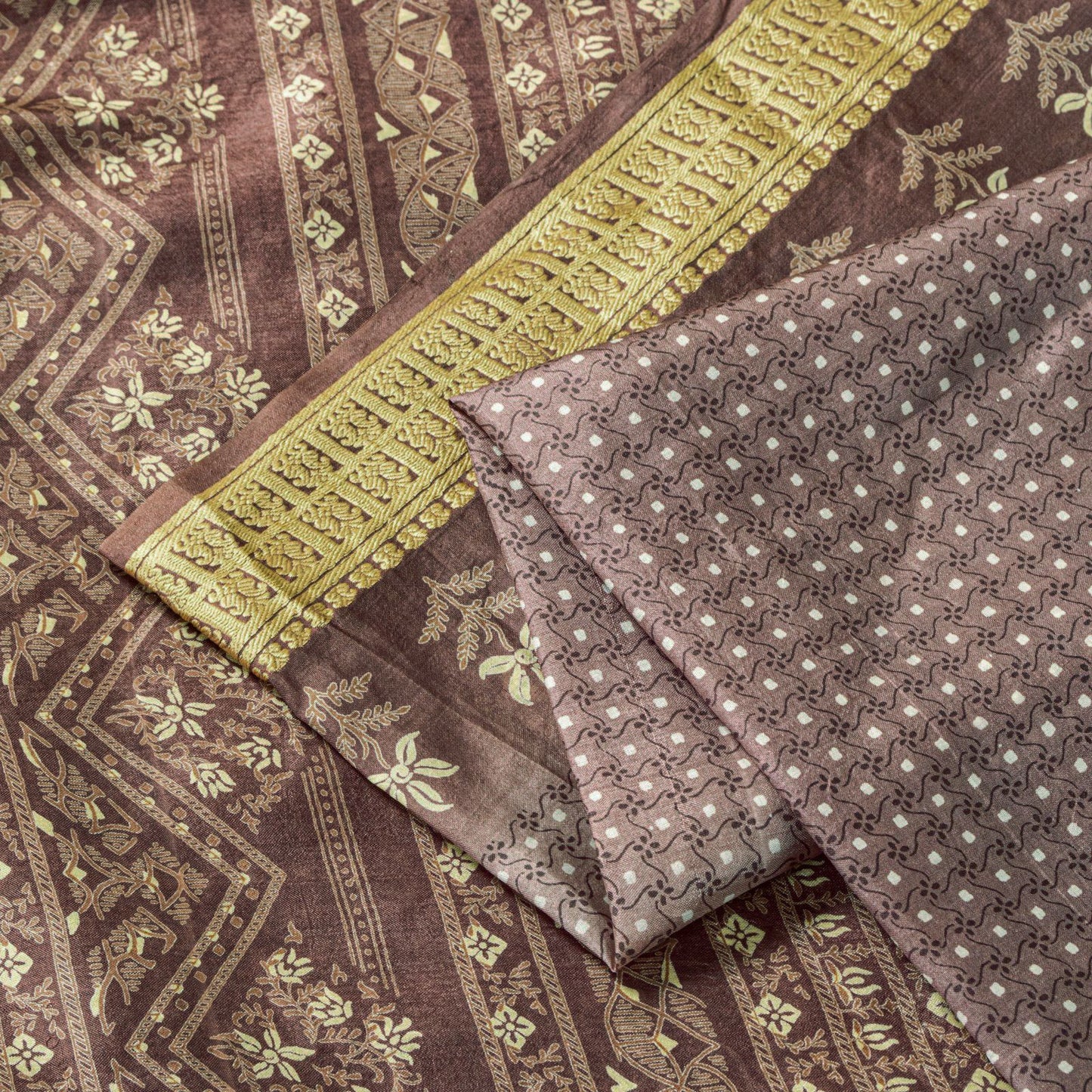 Sanskriti Vintage Saree Wine Soft 100% Pure Silk Floral Print Sari 5.5+Yd Fabric