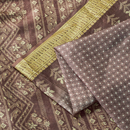 Sanskriti Vintage Saree Wine Soft 100% Pure Silk Floral Print Sari 5.5+Yd Fabric