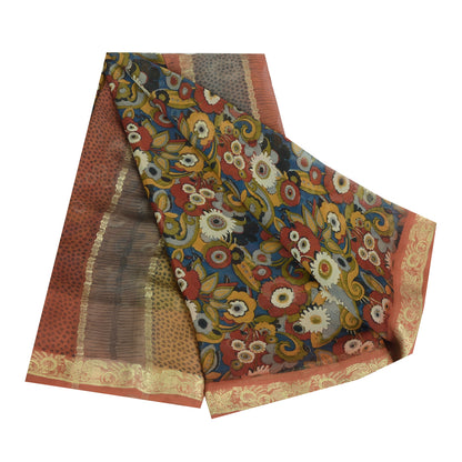 Санскрити Винтаж Сари Принт Синий Лоскутное Валяние Ремесло Экологичная Ткань Чистый Жоржет