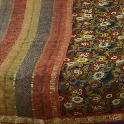 Санскрити Винтаж Сари Принт Синий Лоскутное Валяние Ремесло Экологичная Ткань Чистый Жоржет