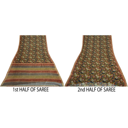 Санскрити Винтаж Сари Принт Синий Лоскутное Валяние Ремесло Экологичная Ткань Чистый Жоржет