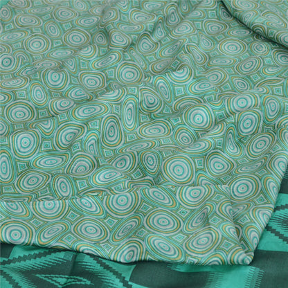 Sanskriti Vintage Sarees Sea-Green 100% Pure Silk Printed Sari 5yd Craft Sustainable Fabric