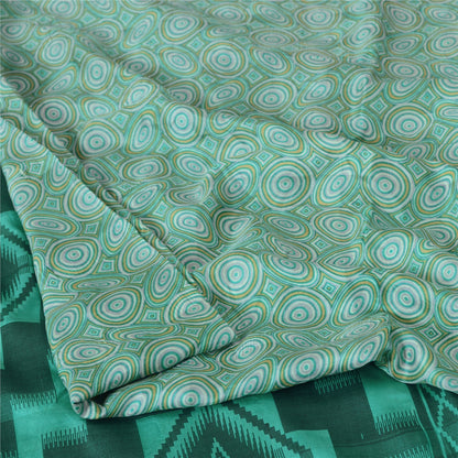 Sanskriti Vintage Sarees Sea-Green 100% Pure Silk Printed Sari 5yd Craft Sustainable Fabric