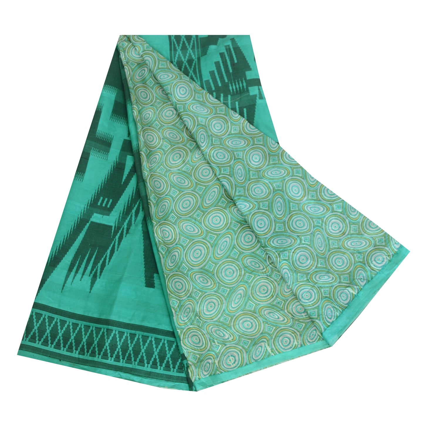 Sanskriti Vintage Sarees Sea-Green 100% Pure Silk Printed Sari 5yd Craft Sustainable Fabric