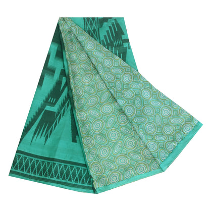 Sanskriti Vintage Sarees Sea-Green 100% Pure Silk Printed Sari 5yd Craft Sustainable Fabric