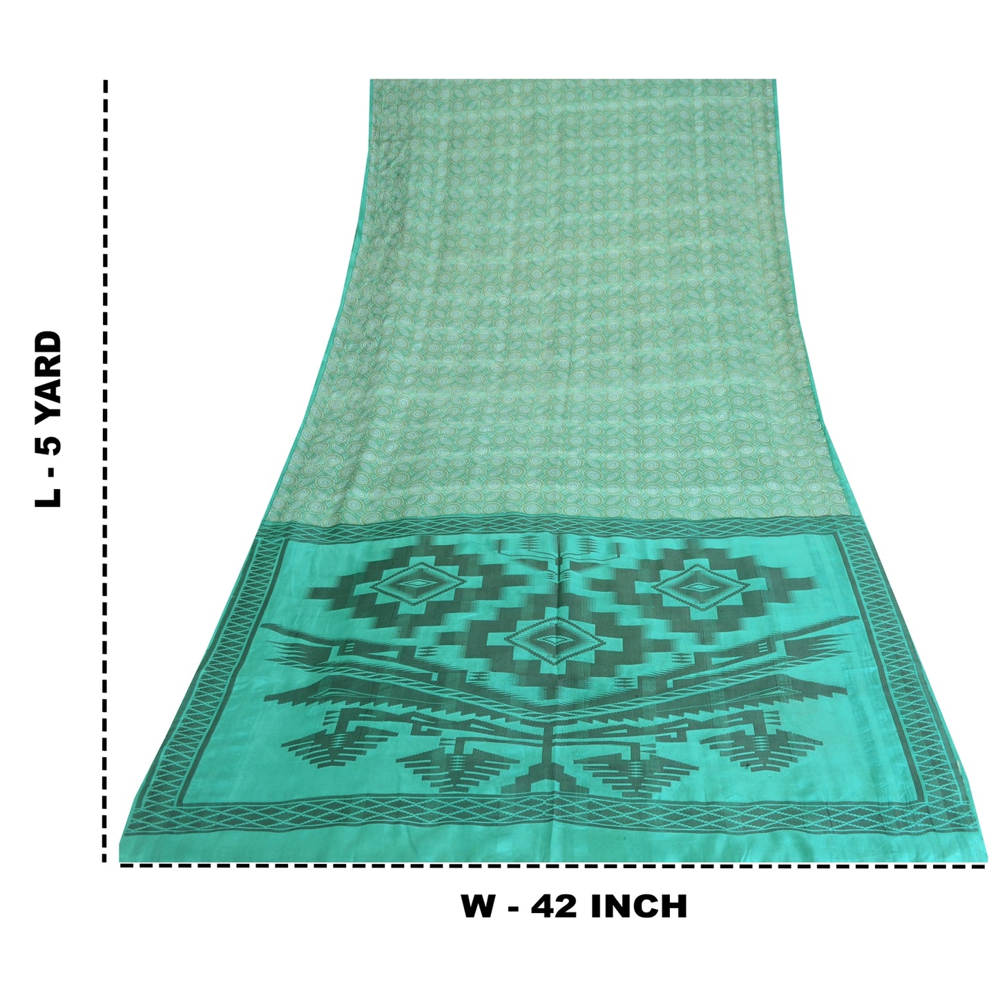 Sanskriti Vintage Sarees Sea-Green 100% Pure Silk Printed Sari 5yd Craft Sustainable Fabric