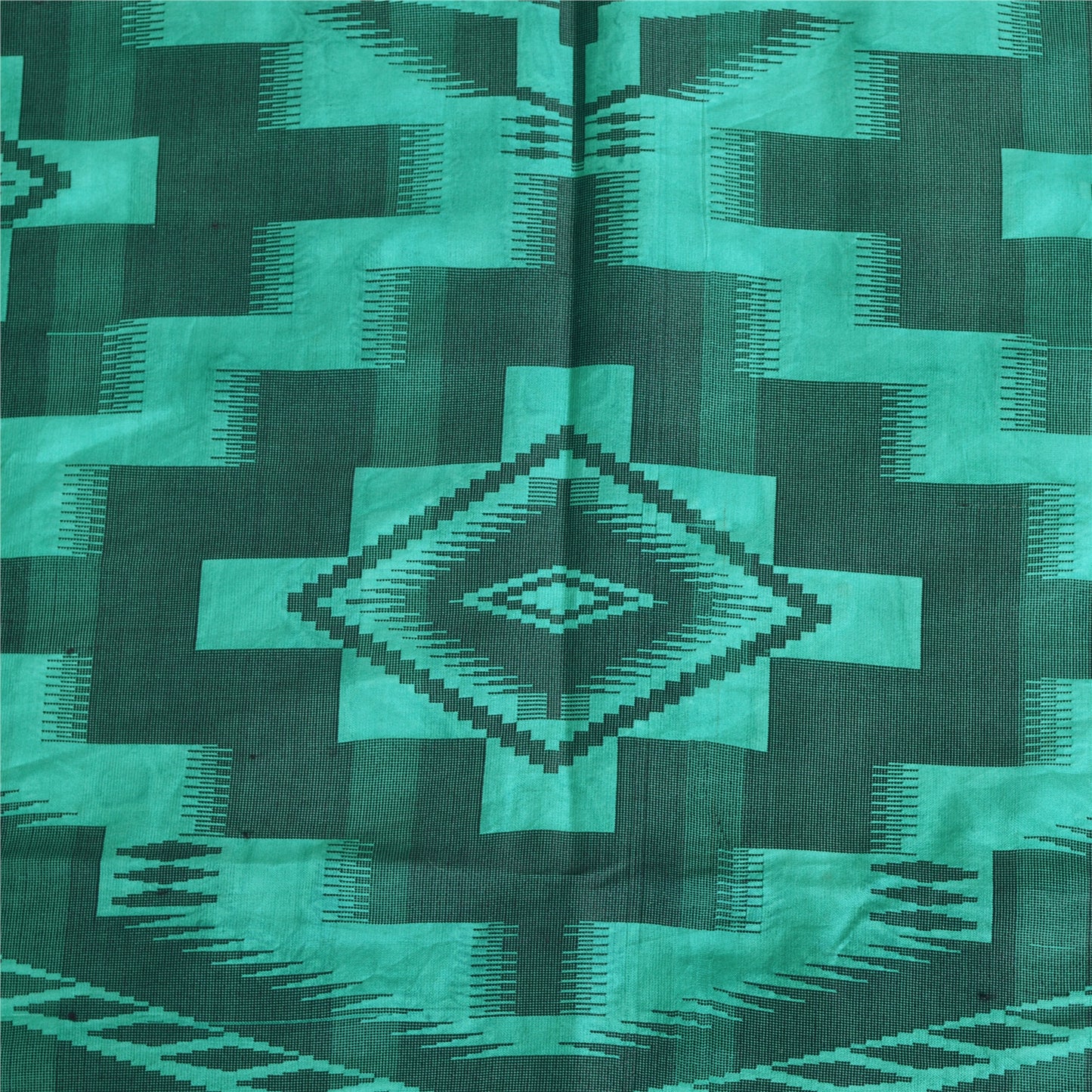 Sanskriti Vintage Sarees Sea-Green 100% Pure Silk Printed Sari 5yd Craft Sustainable Fabric