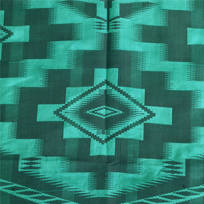 Sanskriti Vintage Sarees Sea-Green 100% Pure Silk Printed Sari 5yd Craft Sustainable Fabric