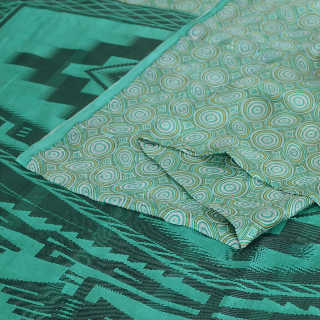 Sanskriti Vintage Sarees Sea-Green 100% Pure Silk Printed Sari 5yd Craft Sustainable Fabric