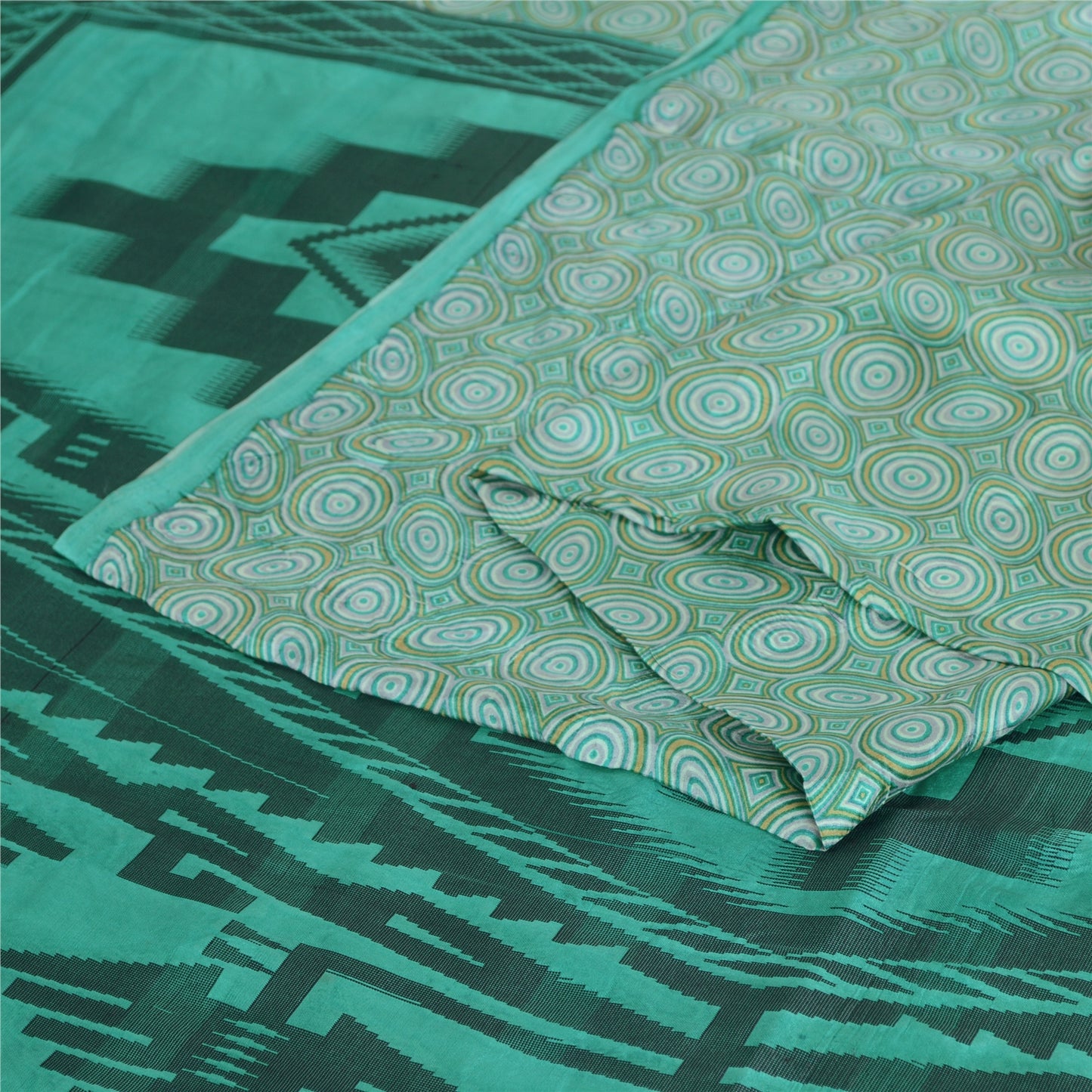 Sanskriti Vintage Sarees Sea-Green 100% Pure Silk Printed Sari 5yd Craft Sustainable Fabric