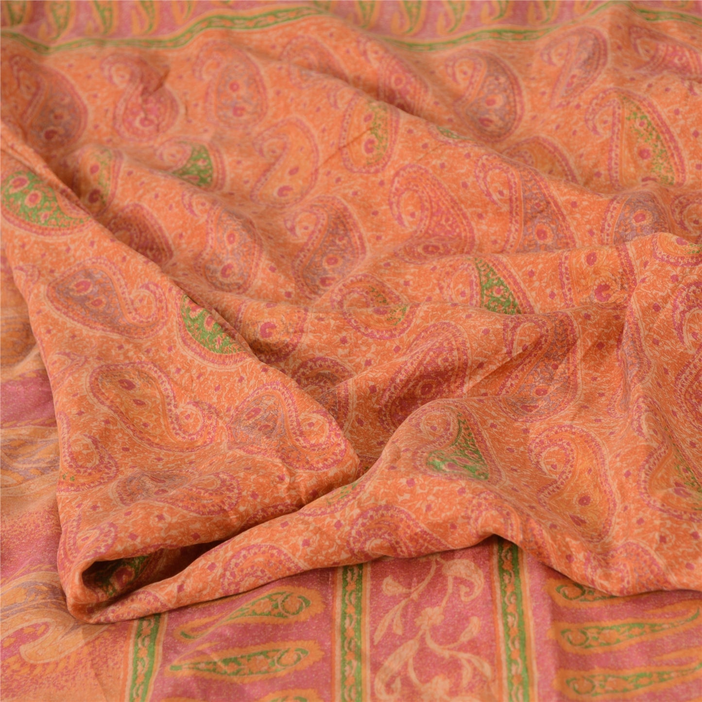 Sanskriti Vintage Sarees Pure Silk 5yd Quilting Felting Craft Sustainable Fabric Print Sari