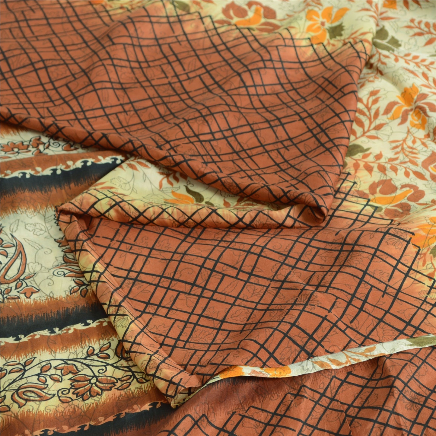 Sanskriti Vintage Sarees Pure Silk 5yd Quilting Felting Craft Sustainable Fabric Print Sari