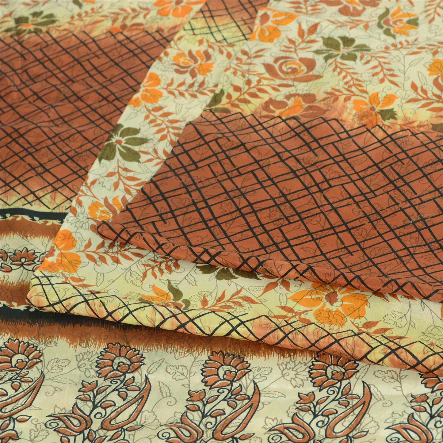 Sanskriti Vintage Sarees Pure Silk 5yd Quilting Felting Craft Sustainable Fabric Print Sari