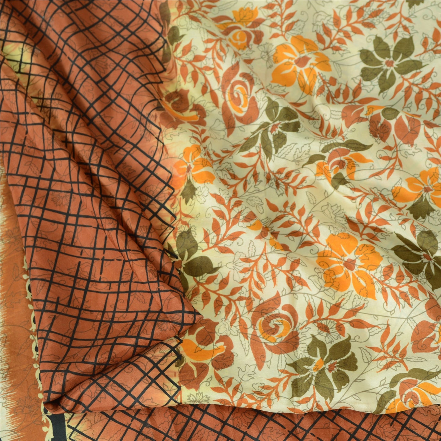 Sanskriti Vintage Sarees Pure Silk 5yd Quilting Felting Craft Sustainable Fabric Print Sari