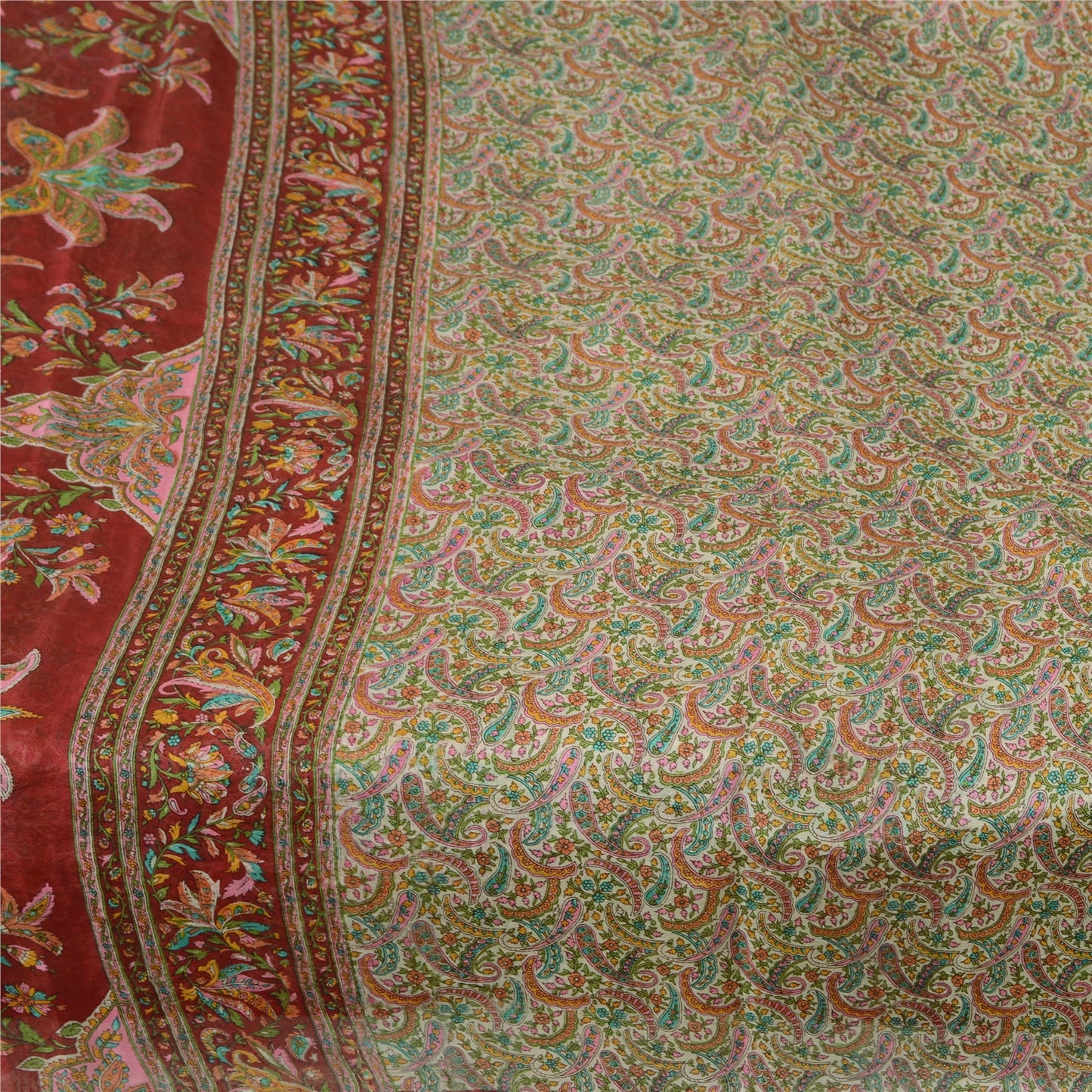 Sanskriti Vintage Sarees 5yd Quilting Felting Craft Sustainable Fabric Pure Silk Print Sari