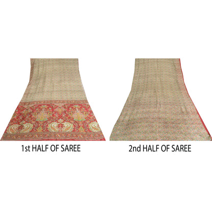 Sanskriti Vintage Sarees 5yd Quilting Felting Craft Sustainable Fabric Pure Silk Print Sari