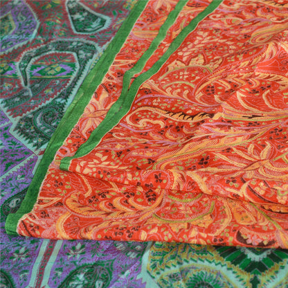 Sanskriti Vintage Sarees Red/Green 100% Pure Silk Printed Sari 5yd Craft Sustainable Fabric