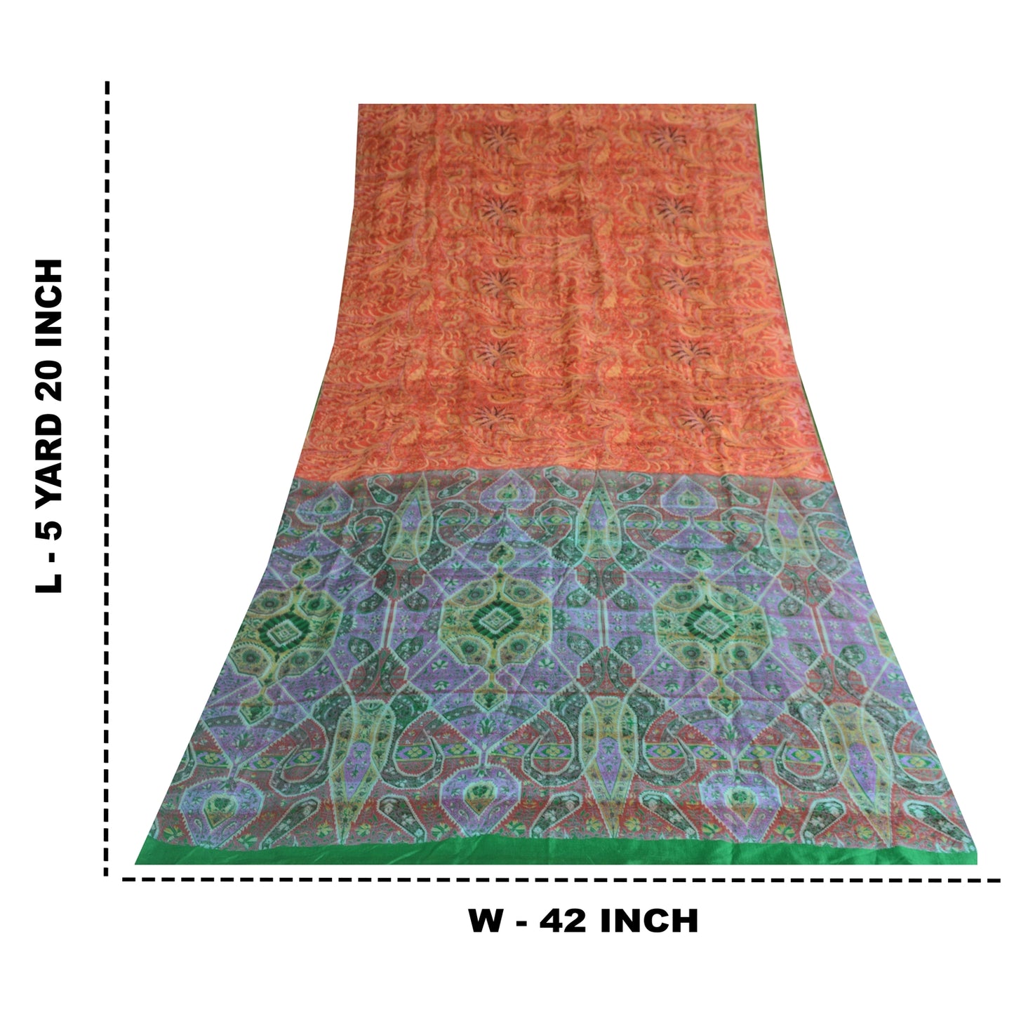 Sanskriti Vintage Sarees Red/Green 100% Pure Silk Printed Sari 5yd Craft Sustainable Fabric