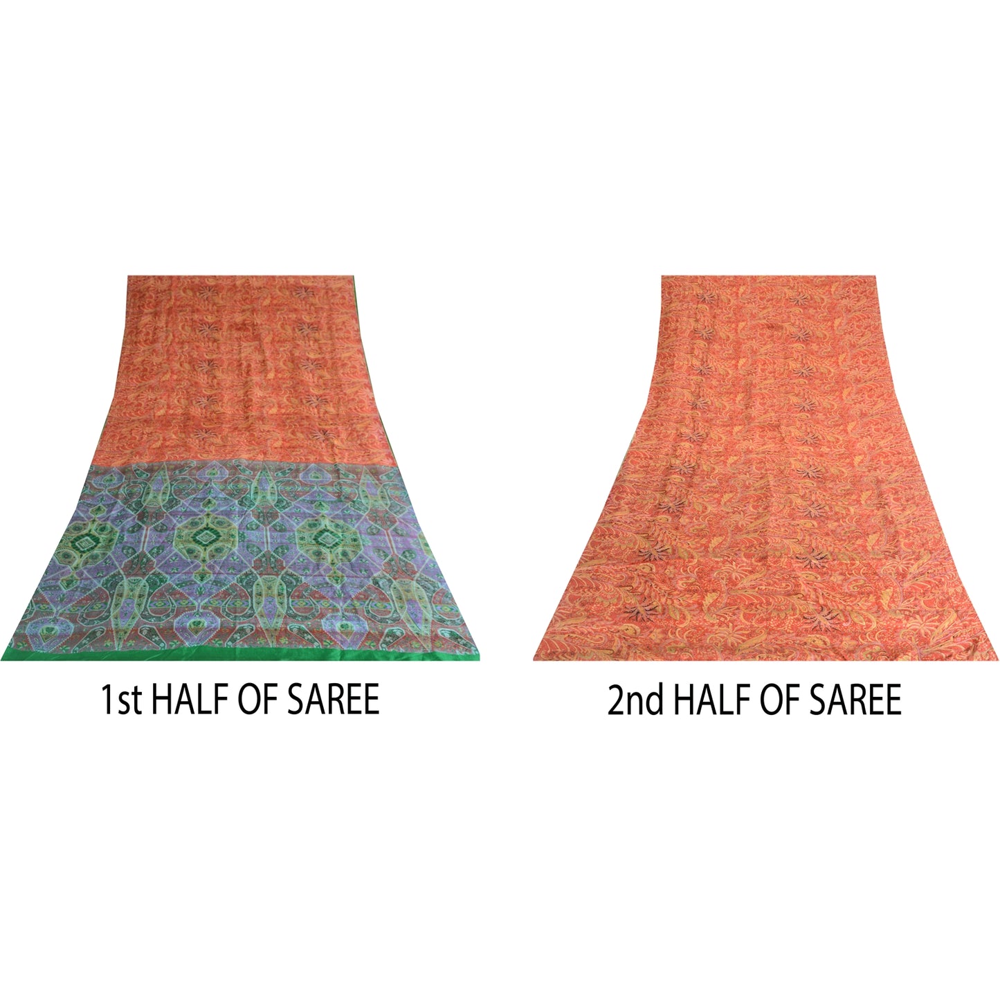 Sanskriti Vintage Sarees Red/Green 100% Pure Silk Printed Sari 5yd Craft Sustainable Fabric