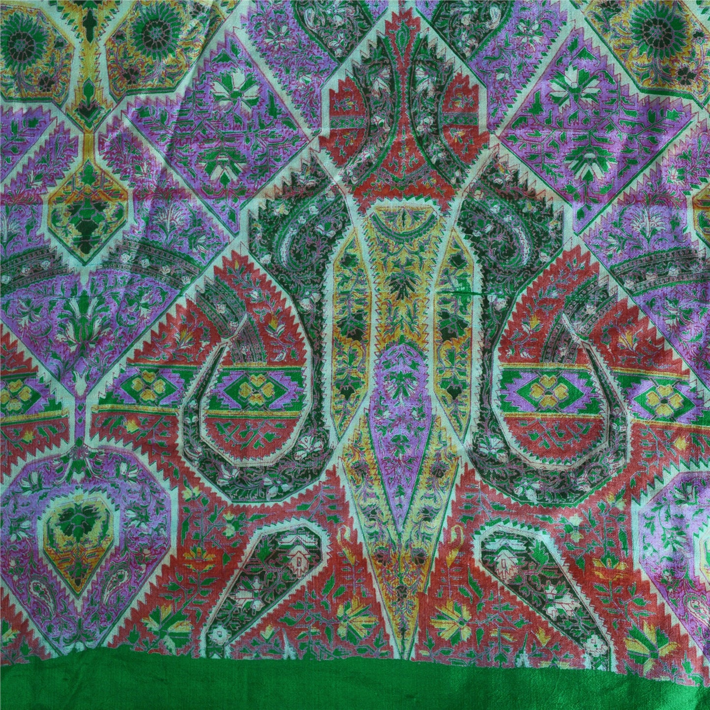 Sanskriti Vintage Sarees Red/Green 100% Pure Silk Printed Sari 5yd Craft Sustainable Fabric